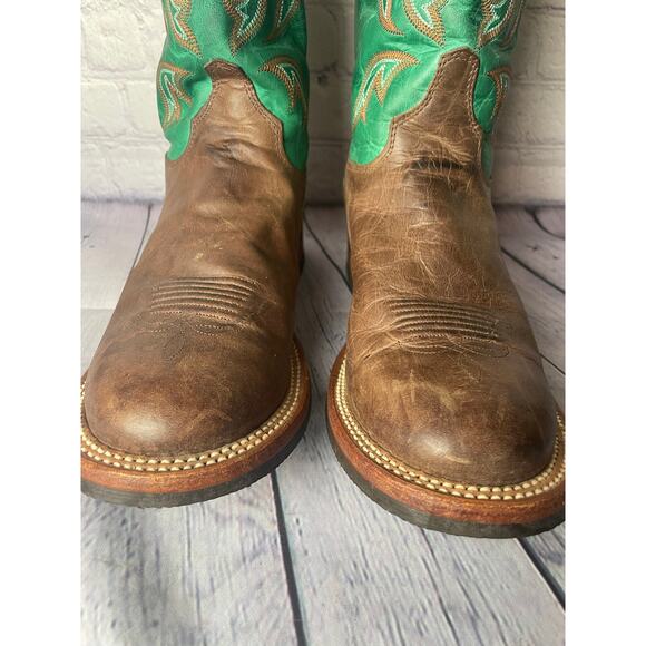 Justin Mens Bent Rail Boot America Cow Foot Double Stitched Wide Round Toe 9 - Picture 3 of 10